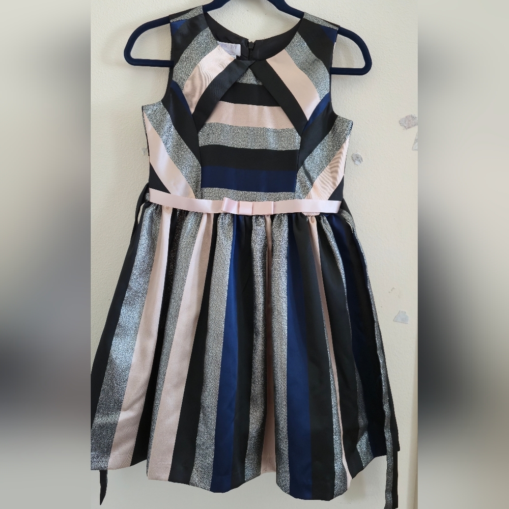 Iris & Ivy Navy and Silver Striped Formal Dress